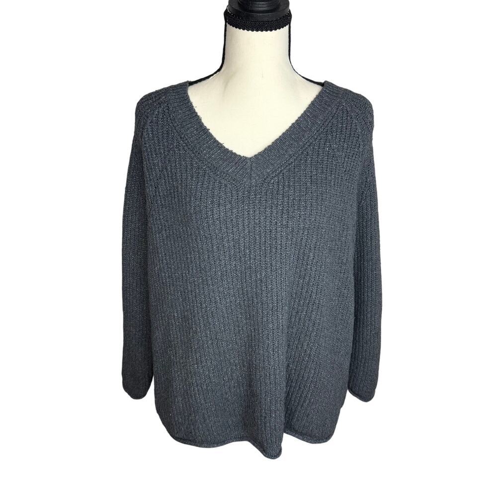 Sonoma Gray V-Neck Knit Sweater Size 0X Plus Cozy Relaxed Fit